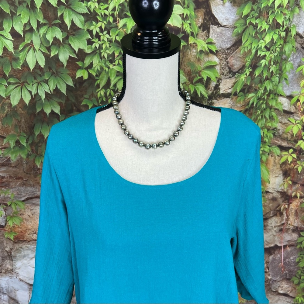NWT SOFT SURROUNDINGS Scoop Neck 3/4 Sleeve Peacock Green Gauze Layered Blouse M - Picture 3 of 12